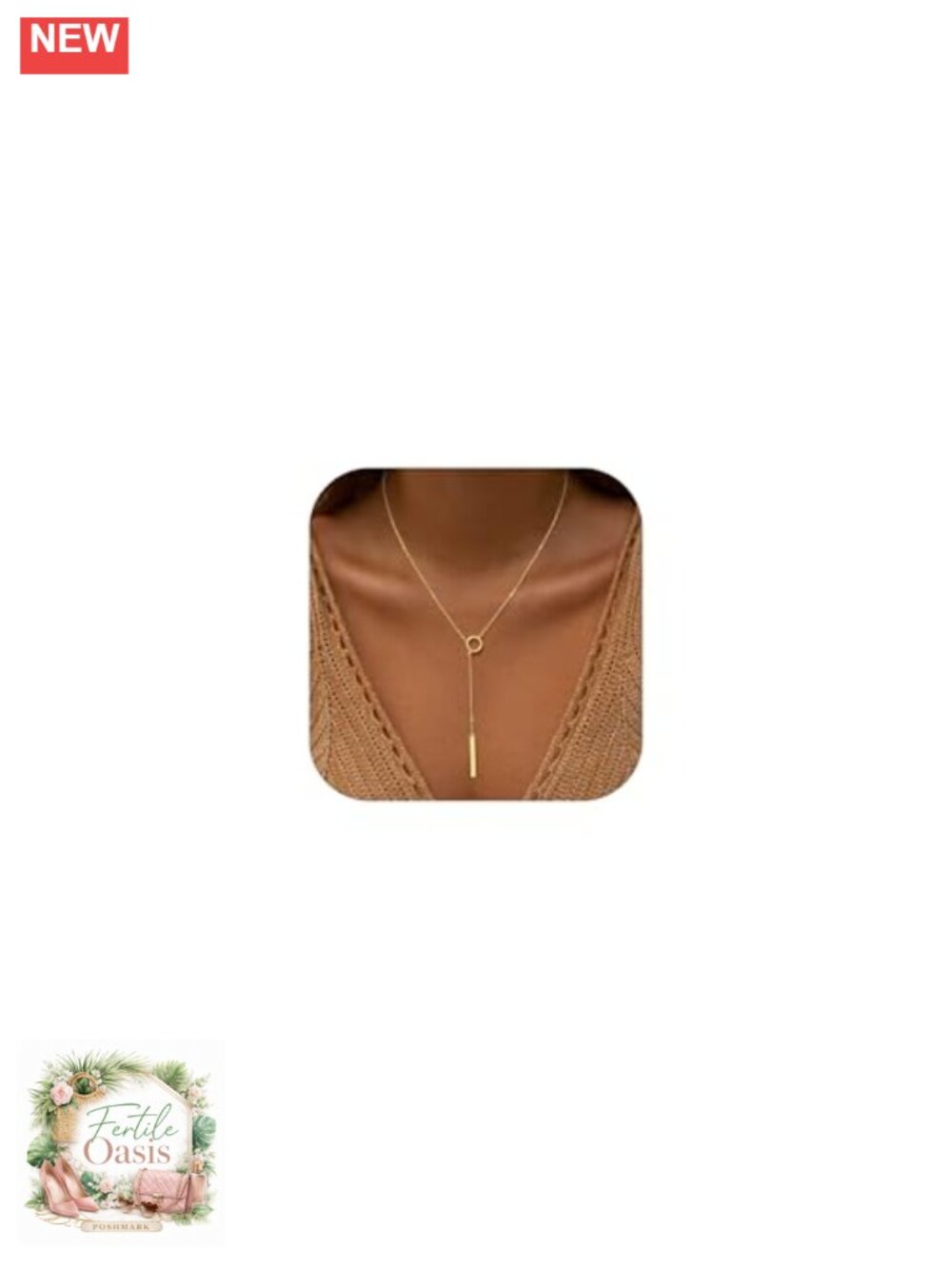 Dainty Lariat Necklace, 14K Gold Plated Y-Shaped Layered Pendant, Adjustable